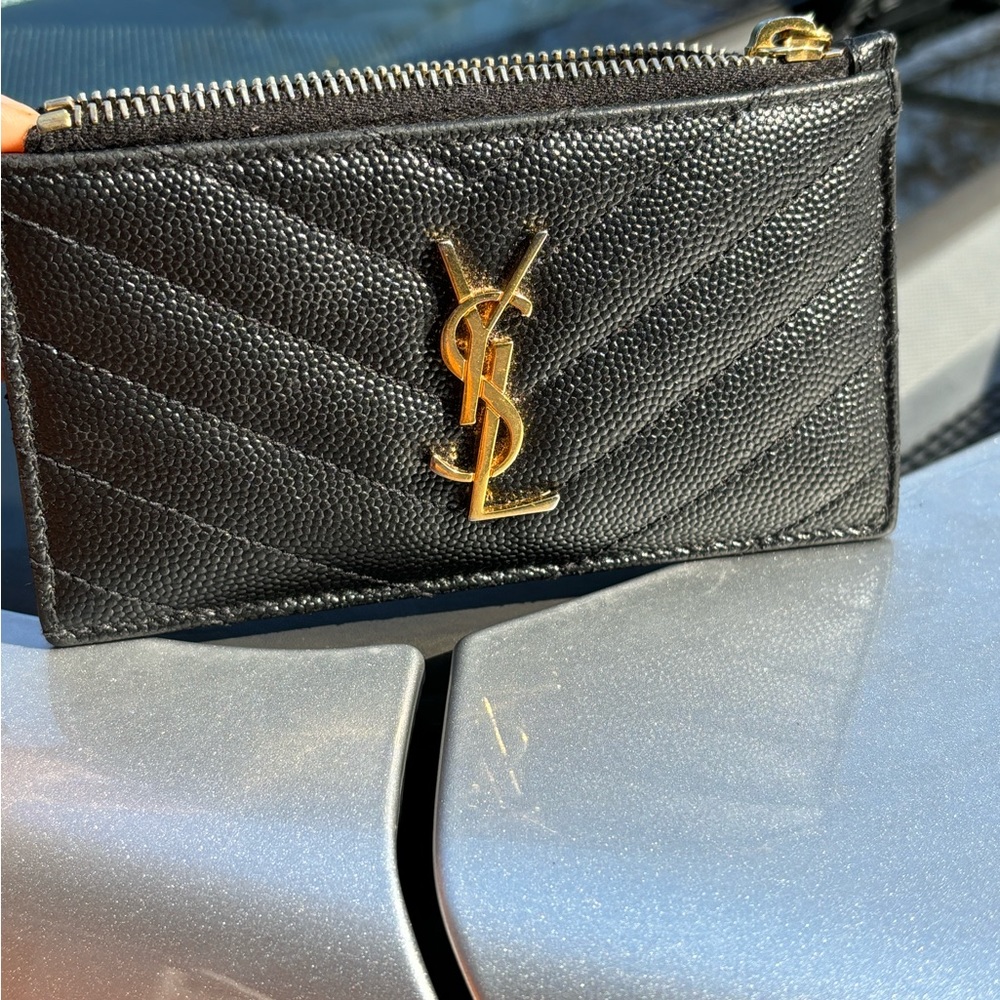 Saint Laurent YSL CASSANDRE MATELASSE fragments leather zip card case
